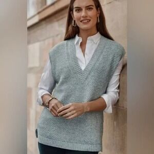 J Jill Sweater Vest XLP Petite Blue Spruce Oversized Sleeveless V Neck Layering